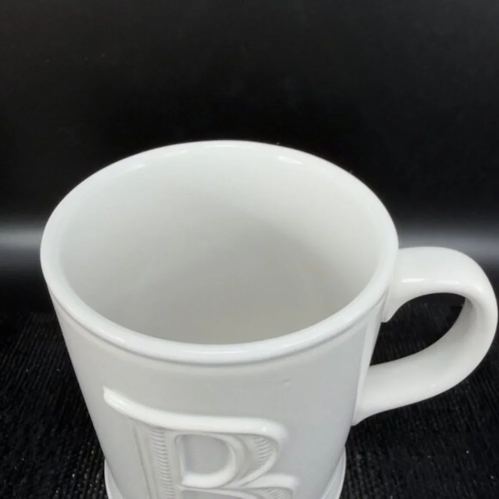 Pottery Barn Monogram Letter B White Raised Letter Ceramic Stoneware‎ Cup Mug